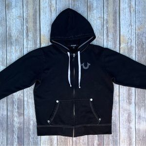 True Religion Big T zip up hoodie size large
